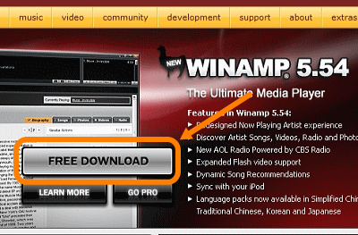 Winampの公式ページへのリンク